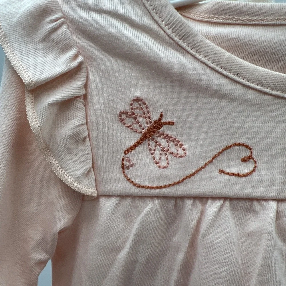 Carter's Baby Girl 4 Piece Pink Outfit Long Sleeve Top Pants Socks Hair Band 12M